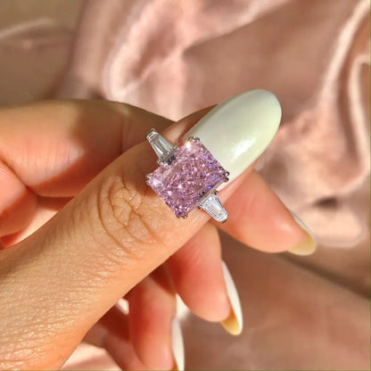 EUREKA 925 Sterling Silver Crushed Ice Cut Lab Pink Sapphire Gemstone Ring For Women Wedding Engagement Jewelry
