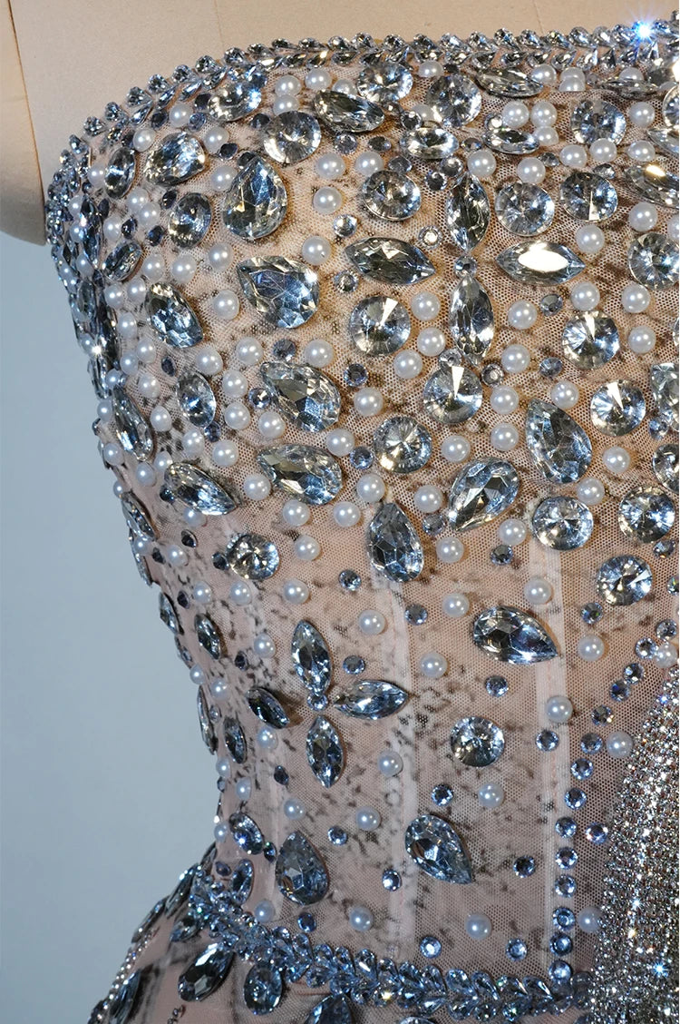luxury Bright Crystal Dress Sexy Luxury Beaded Rhinestone Tulle Evening Prom Party Dress Noble Shooting Wedding Wedding Dresses