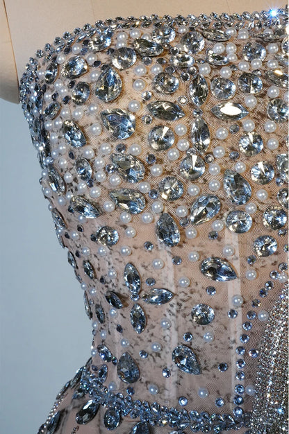 luxury Bright Crystal Dress Sexy Luxury Beaded Rhinestone Tulle Evening Prom Party Dress Noble Shooting Wedding Wedding Dresses