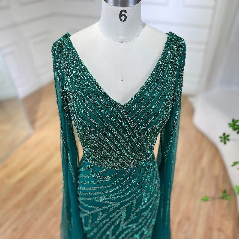 Serene Hill Arabic Mermaid Blue Beaded  Cape   Evening Dress Gown  2025 LA71493A Customized