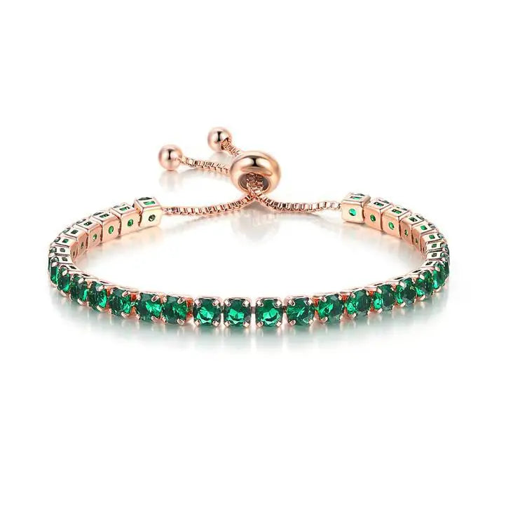 Adjustable Colorful Birthstone Tennis Bracelets for Women 4MM Crystal Bangle Girls Hand Chain Trend Jewelry Accessories H133