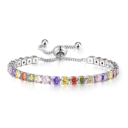 Adjustable Colorful Birthstone Tennis Bracelets for Women 4MM Crystal Bangle Girls Hand Chain Trend Jewelry Accessories H133