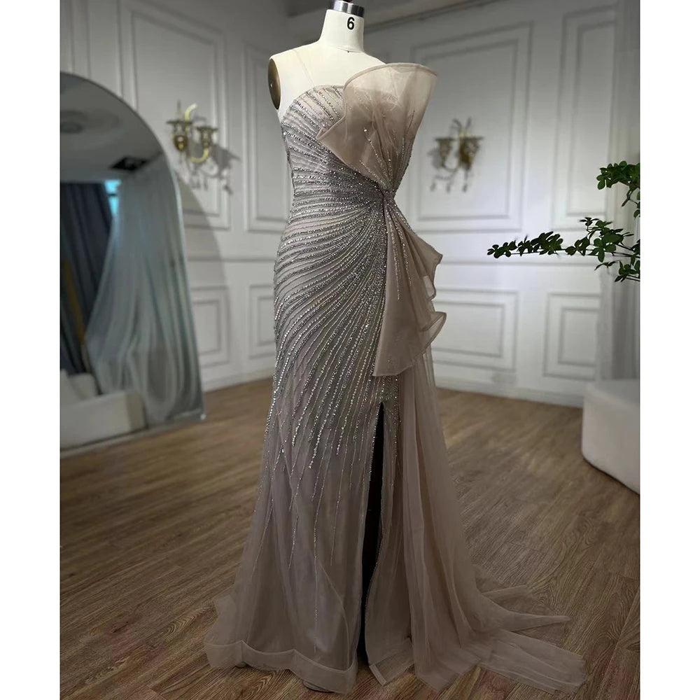 Serene Hill Dubai Green Beaded Mermaid High Split Evening Dresses 2025 Prom  For Party LA72090 Customized