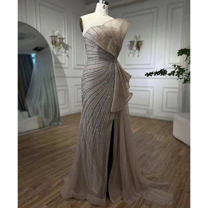 Serene Hill Dubai Green Beaded Mermaid High Split Evening Dresses 2025 Prom  For Party LA72090 Customized