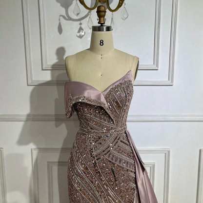 2025 Arabic Turquoise Beaded Evening Dresses  Dubai Elegant One Shoulder  Wedding Party Gowns LA72335  Customized