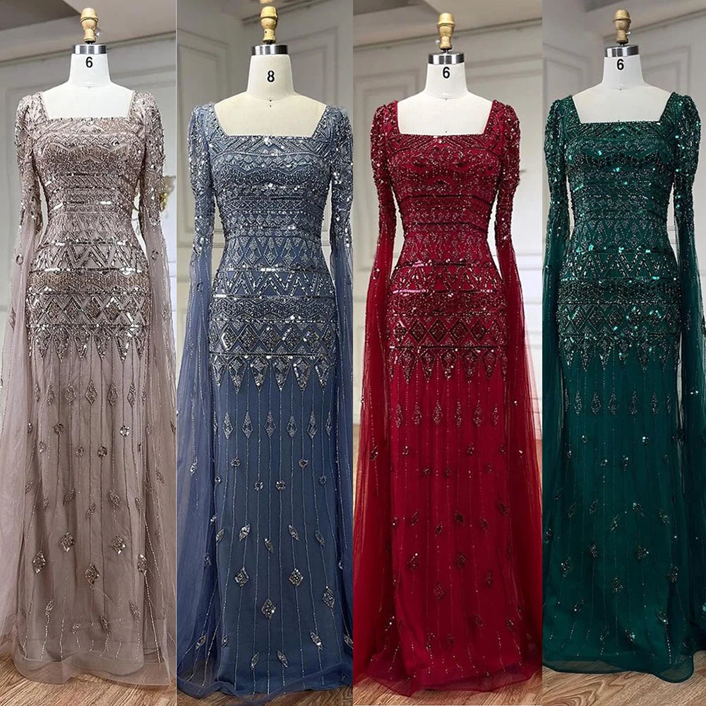 2025 Caramel With Beaded Cape Sleeves Design Mermaid Long Evening Dresses Gowns For Women's Wedding Party LA72355A Customized