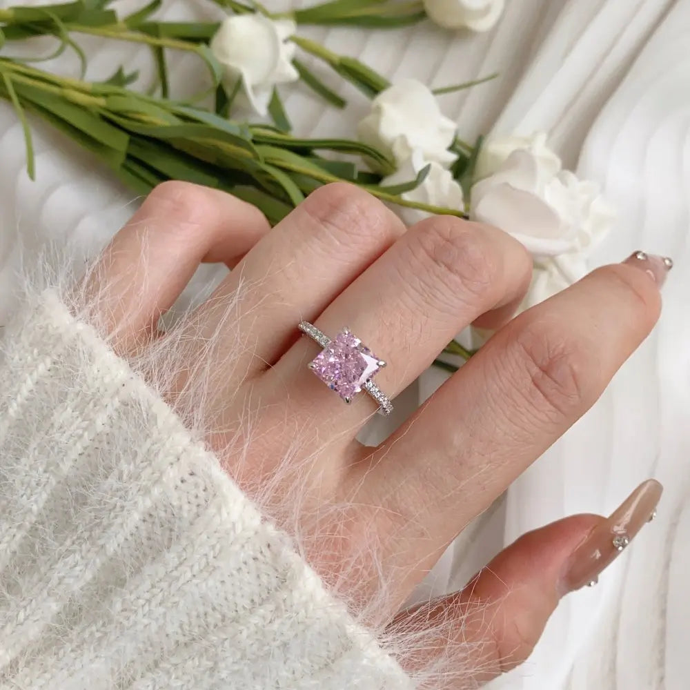 EUREKA 925 Sterling Silver Crushed Ice Cut Lab Pink Sapphire Gemstone Ring For Women Wedding Engagement Jewelry