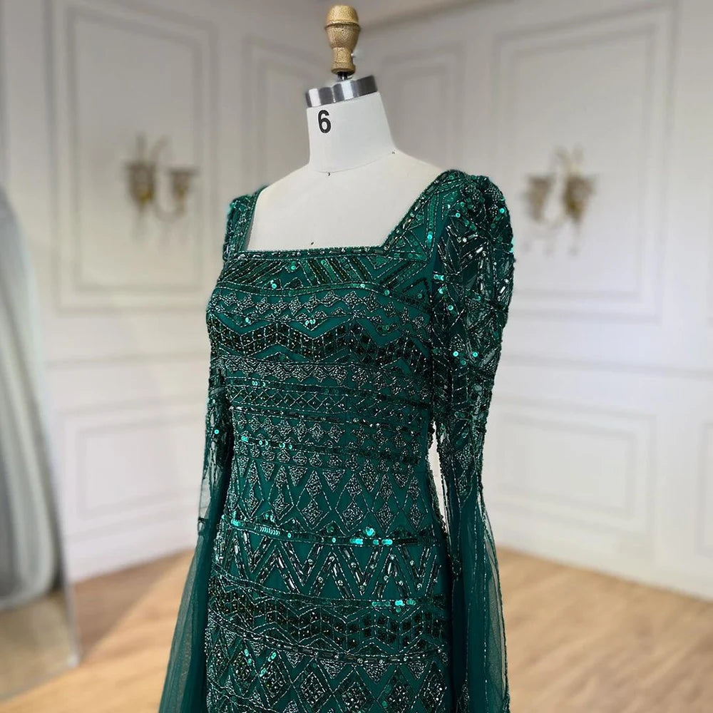 2025 Caramel With Beaded Cape Sleeves Design Mermaid Long Evening Dresses Gowns For Women's Wedding Party LA72355A Customized