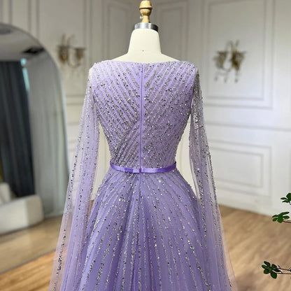 Serene Hill Mint Cape Sleeves A Line Beaded  Dubai Evening Dresses Long 2025 Celebrity Gowns For  Party LA71865 Customized