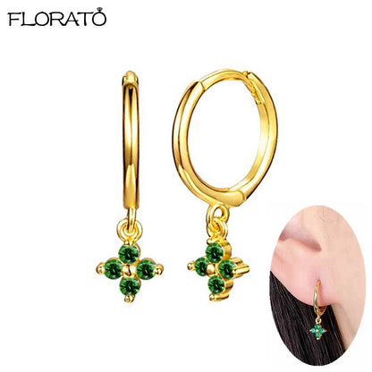 925 Sterling Silver Needle Luxury Green Zircon Pendant Earrings Trend Gold Color Small Hoop Earrings for Women Fashion Jewelry