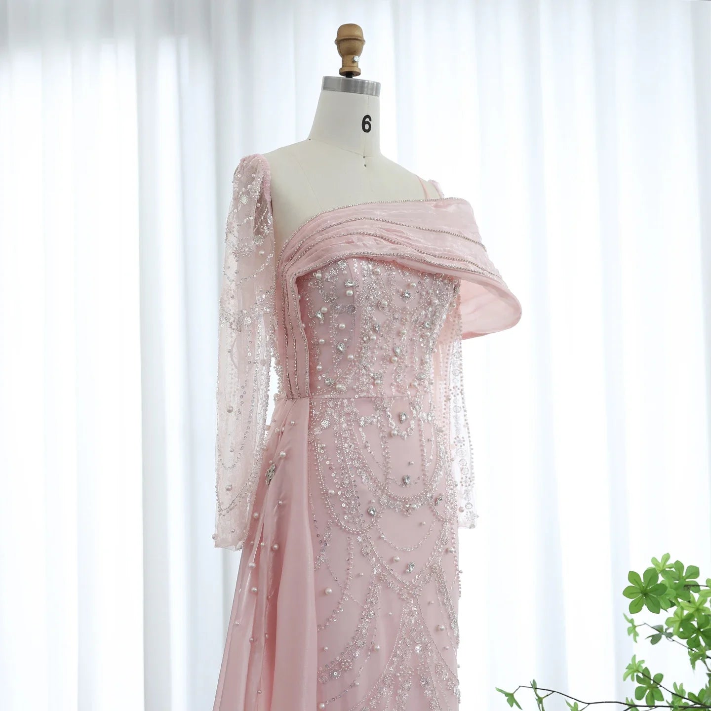 Sharon Said Nude Luxury Crystal Mermaid Evening Dress with Overskirt Long Sleeve Dubai Wedding Formal Prom Gown SS256 Customized