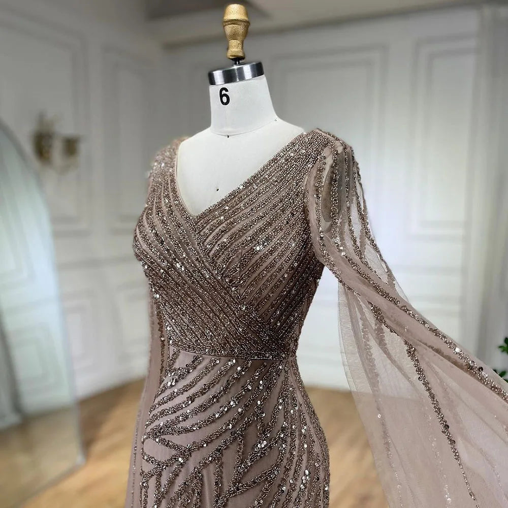 Serene Hill Arabic Mermaid Blue Beaded  Cape   Evening Dress Gown  2025 LA71493A Customized