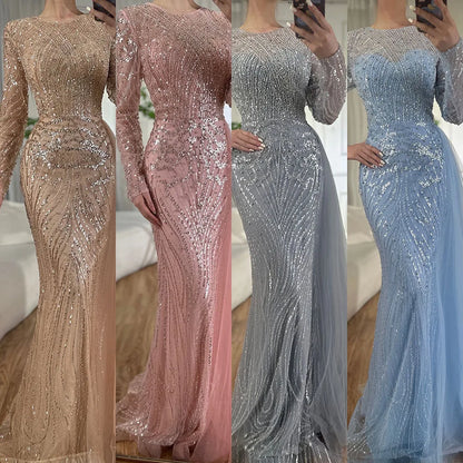 Serene Hill Caramel Beaded Mermaid Long Arabic Evening Dresses Gowns With Overskirt for Formal Occasion 2025 LA71673A Customized