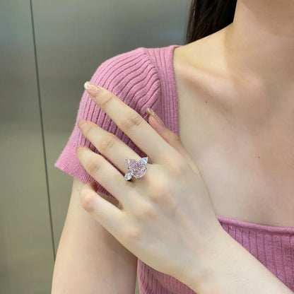 EUREKA 925 Sterling Silver Crushed Ice Cut Lab Pink Sapphire Gemstone Ring For Women Wedding Engagement Jewelry