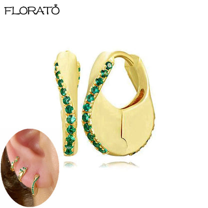 925 Sterling Silver Needle Luxury Green Zircon Pendant Earrings Trend Gold Color Small Hoop Earrings for Women Fashion Jewelry