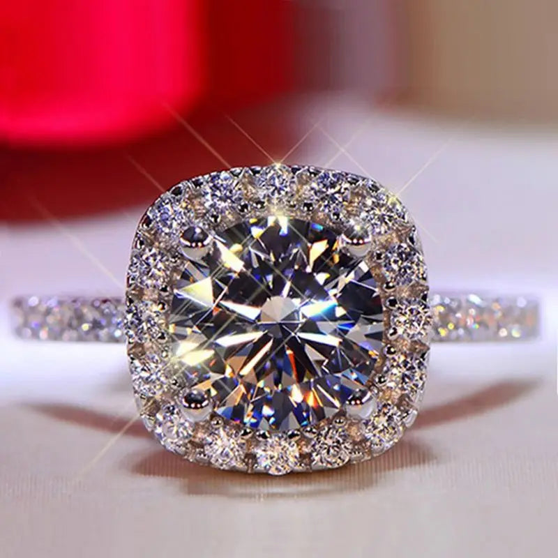 RAPRGOLD 2CT D Color Moissanite Ring s925 Sterling Silver Brilliant Diamond Halo Engagement Rings for Women Fine Jewelry Gifts