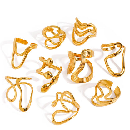 Stainless Steel Irregular Wave Rings For Women Creative Gold Color Adjustable Open Ring Female Jewelry Punk Rapper Anillos Gifts