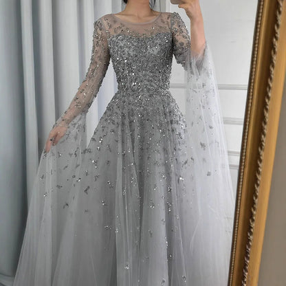 Luxury Elegant Turquoise Evening Dress Gown with Cape  for Formal Occasion 2025 LA72965 Serene Hill Customized