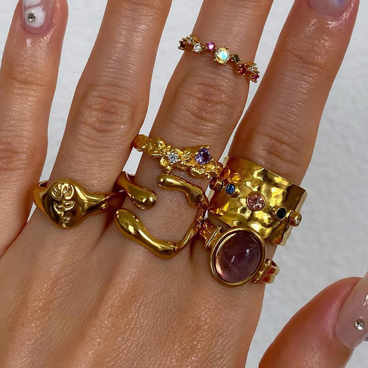 Fashion Irregular Stainless Steel Waterproof Open Ring Personality Charms PVD Real Gold 18K Plated Trendy Jewelry Gifts for Wome