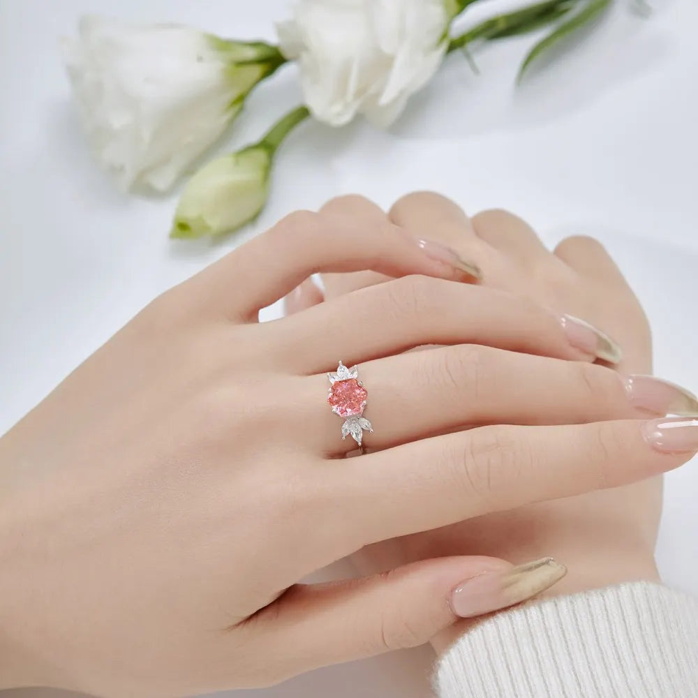 EUREKA 925 Sterling Silver Crushed Ice Cut Lab Pink Sapphire Gemstone Ring For Women Wedding Engagement Jewelry
