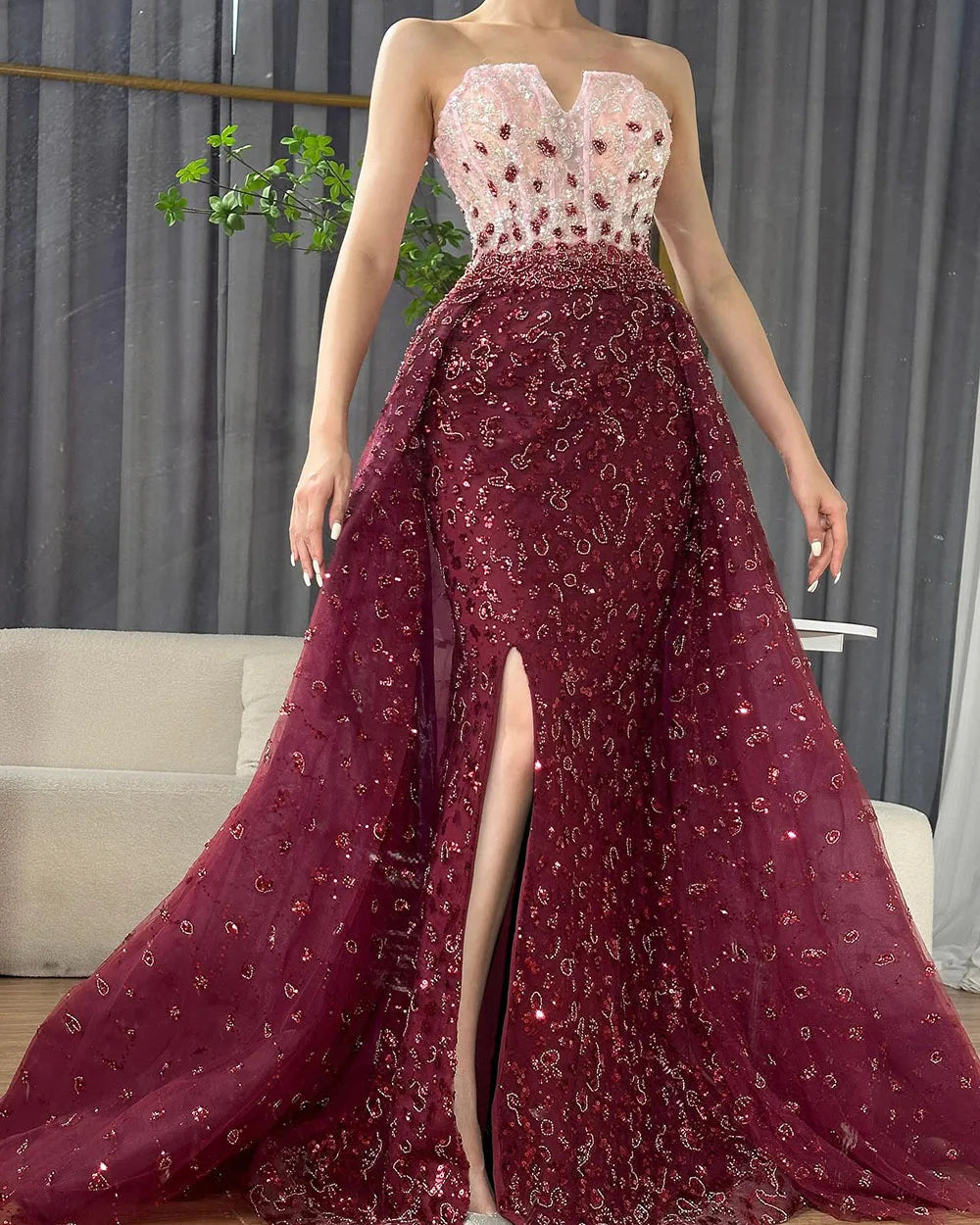 Serene Hill Blue Mermaid High Split With Skirt Sweetheart Strapless Beaded Party Dresses  Women Evening 2025 LA71796 Customized