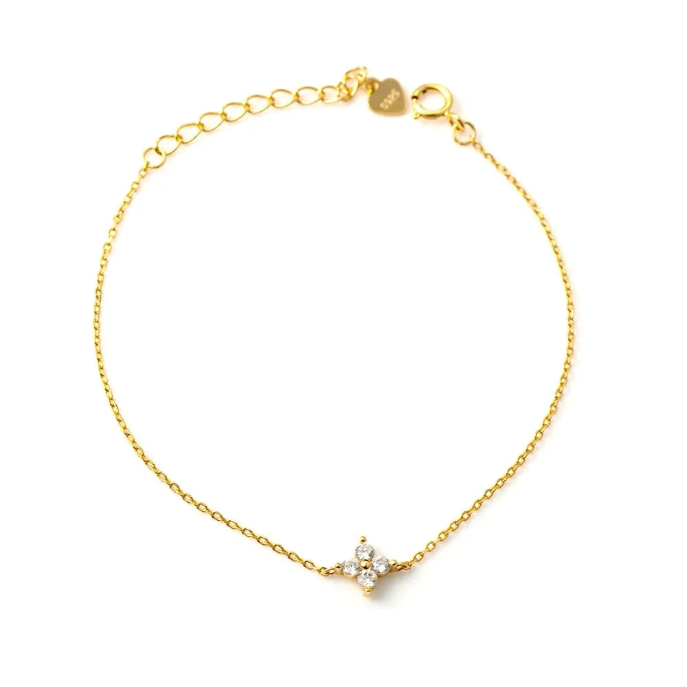 CCFJOYAS 100% 925 Sterling Silver Mini Flower Zircon Bracelet for Girl Minimalist 18k Gold Plated Lucky Bracelet Fine Jewelry