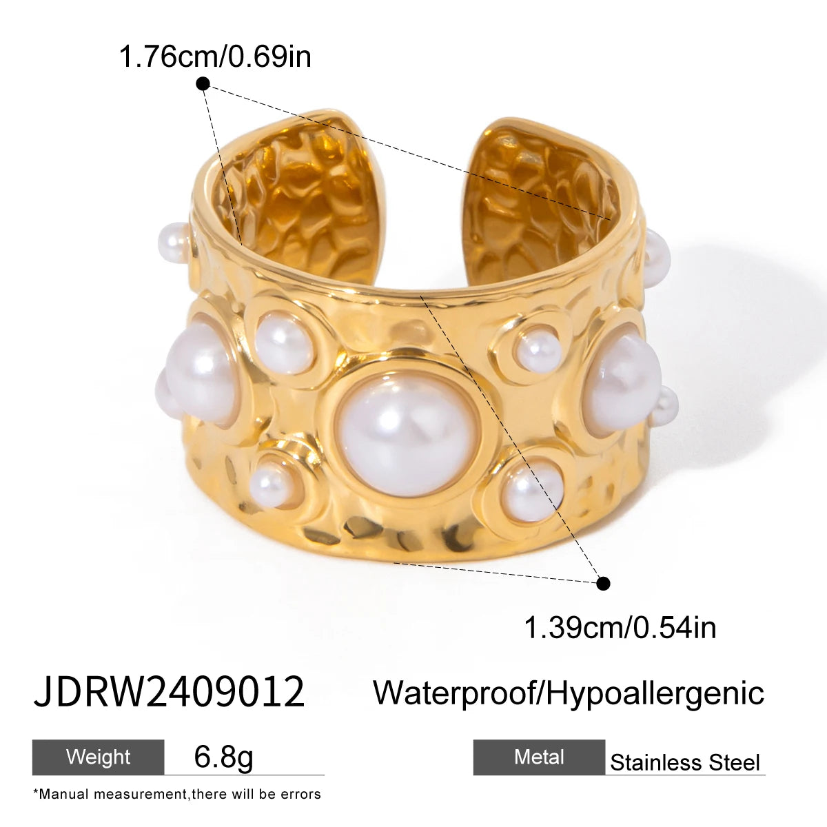 Zora Women's Fashion Elegant Pearl Open Ring 18K Gold-plated Stainless Steel Ring Jewelry for Party Vacation