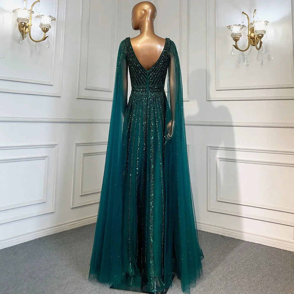 Nude Arabic Luxury Cape Sleeves Evening Dresses Gowns A-Line Beaded 2025 For Party LA71567 Customized