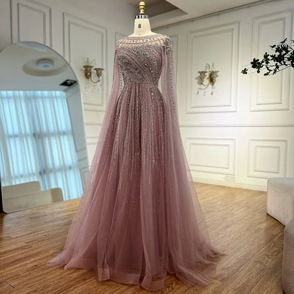 Luxury Caramel Evening Dress with Cape Long Sleeve Beaded Formal Gown for  Occasion Serene Hill 2025 LA72994 Customized
