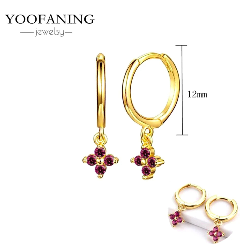 925 Sterling Silver Ear Needle Fashion Exquisite Hoop Earrings  Classic Rose Red Series Earrings for Women Patty Jewelry Gift