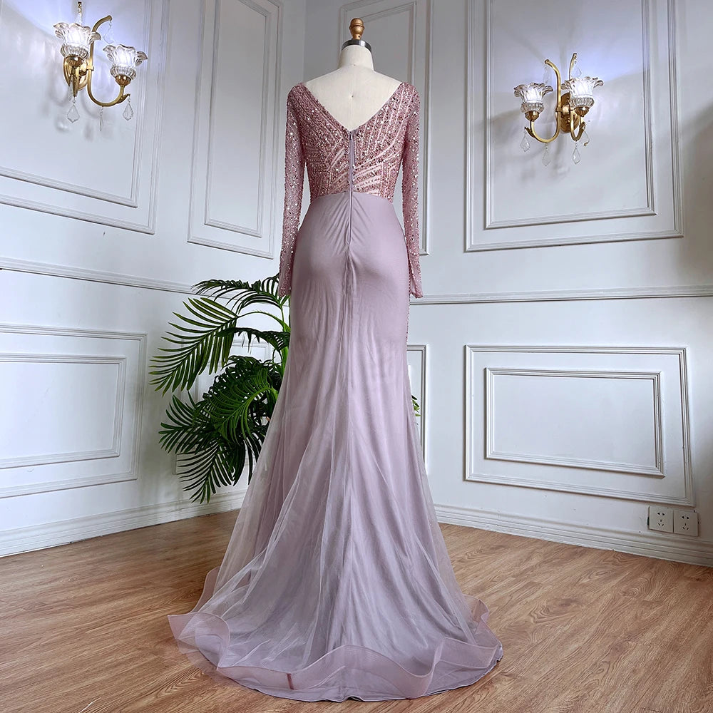 Serene Hill  Mermaid Beaded  Blue Muslim  Evening Dresses Gowns  with Detachable Skirt 2025  LA71750 Customized