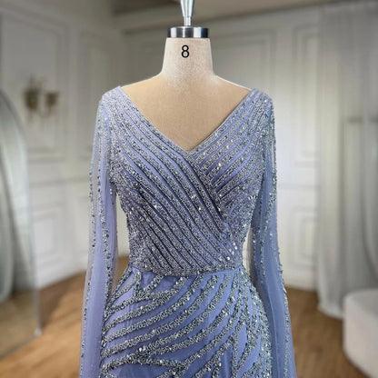 Serene Hill Arabic Mermaid Blue Beaded  Cape   Evening Dress Gown  2025 LA71493A Customized