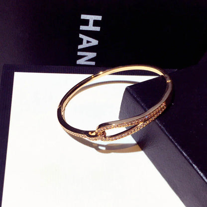 14k Real Gold Trend Fashion Simple Micro Inlaid Zircon Word Lady Bracelets for Women Temperament Exquisite Luxury Bangle Jewelry