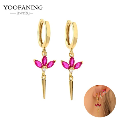 925 Sterling Silver Ear Needle Fashion Exquisite Hoop Earrings  Classic Rose Red Series Earrings for Women Patty Jewelry Gift