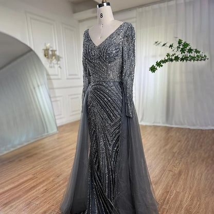 Serene Hill  Mermaid Beaded  Blue Muslim  Evening Dresses Gowns  with Detachable Skirt 2025  LA71750 Customized