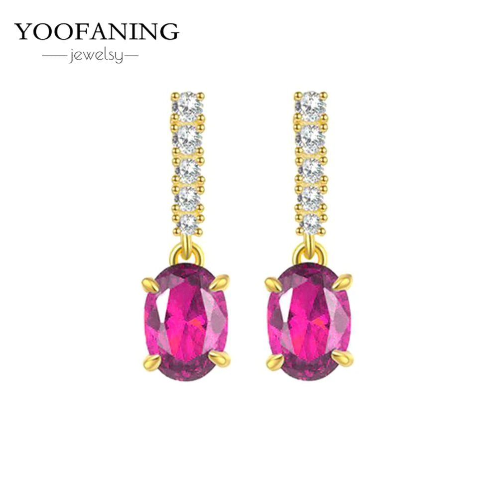 925 Sterling Silver Ear Needle Fashion Exquisite Hoop Earrings  Classic Rose Red Series Earrings for Women Patty Jewelry Gift