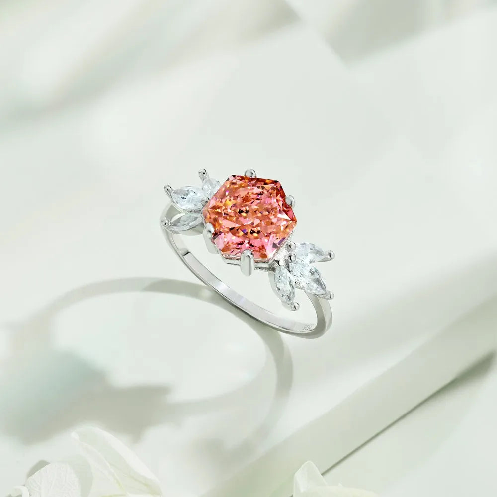 EUREKA 925 Sterling Silver Crushed Ice Cut Lab Pink Sapphire Gemstone Ring For Women Wedding Engagement Jewelry