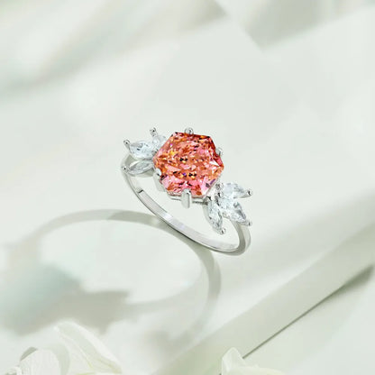 EUREKA 925 Sterling Silver Crushed Ice Cut Lab Pink Sapphire Gemstone Ring For Women Wedding Engagement Jewelry