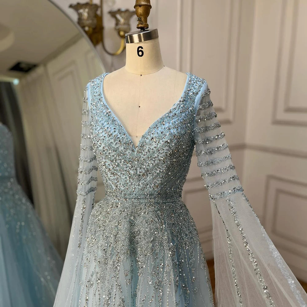 Customized 2025 Arabic Caramel Elegant A-Line Beaded Long Evening Dresses Gowns With Cape Sleeves For Formal Occasio LA72750