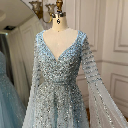Customized 2025 Arabic Caramel Elegant A-Line Beaded Long Evening Dresses Gowns With Cape Sleeves For Formal Occasio LA72750
