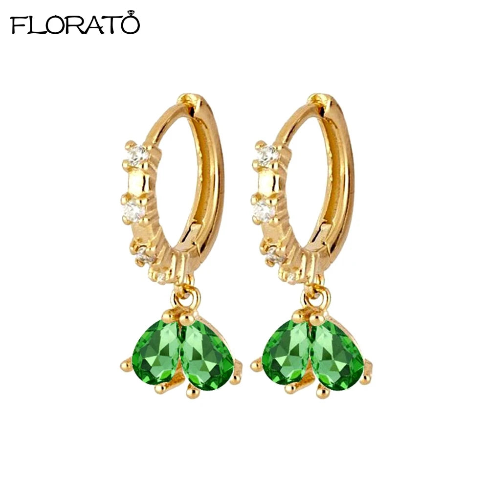 925 Sterling Silver Needle Luxury Green Zircon Pendant Earrings Trend Gold Color Small Hoop Earrings for Women Fashion Jewelry