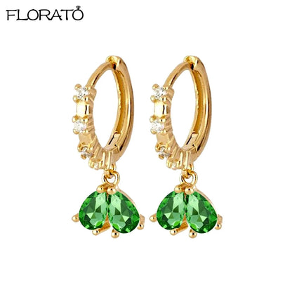 925 Sterling Silver Needle Luxury Green Zircon Pendant Earrings Trend Gold Color Small Hoop Earrings for Women Fashion Jewelry