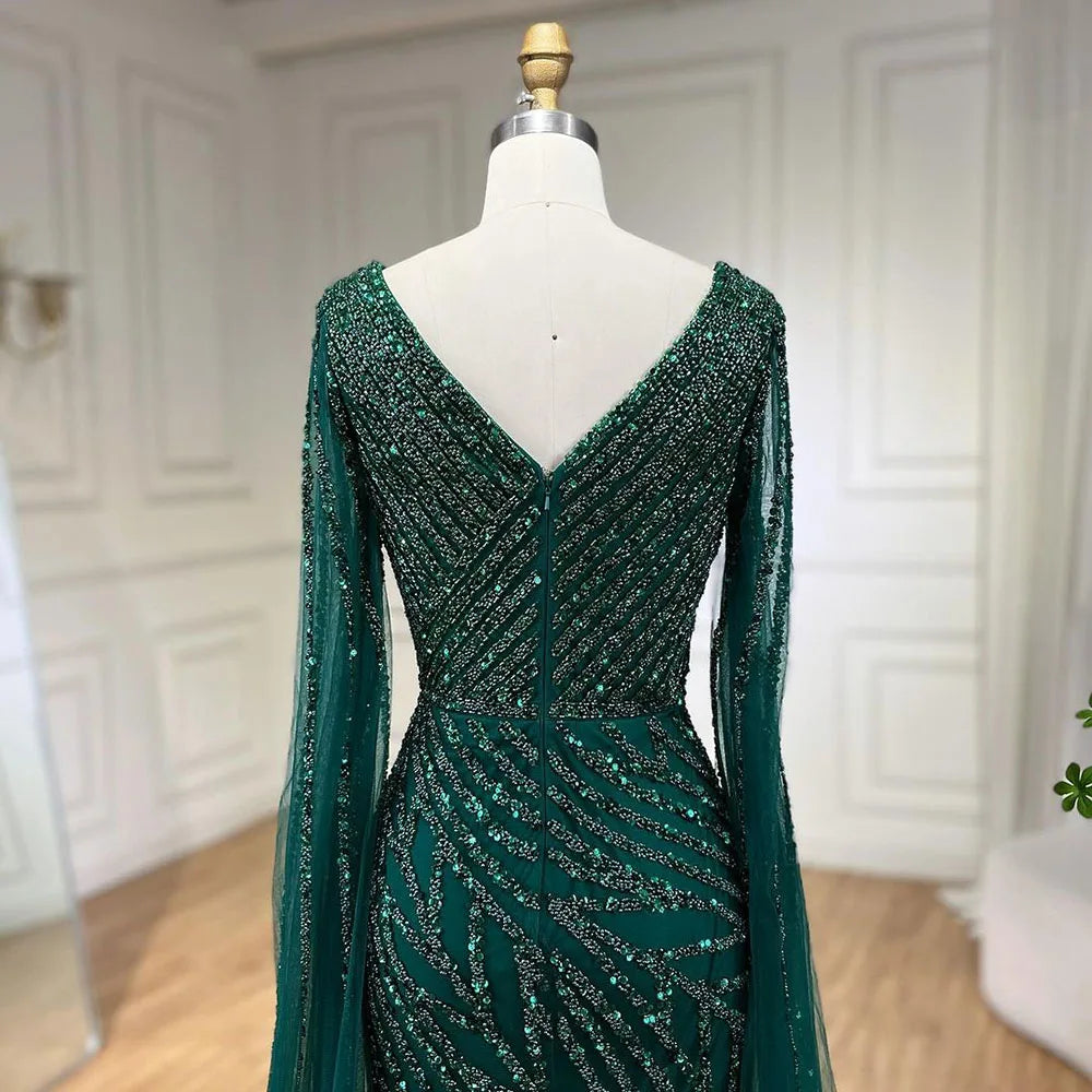 Serene Hill Arabic Mermaid Blue Beaded  Cape   Evening Dress Gown  2025 LA71493A Customized