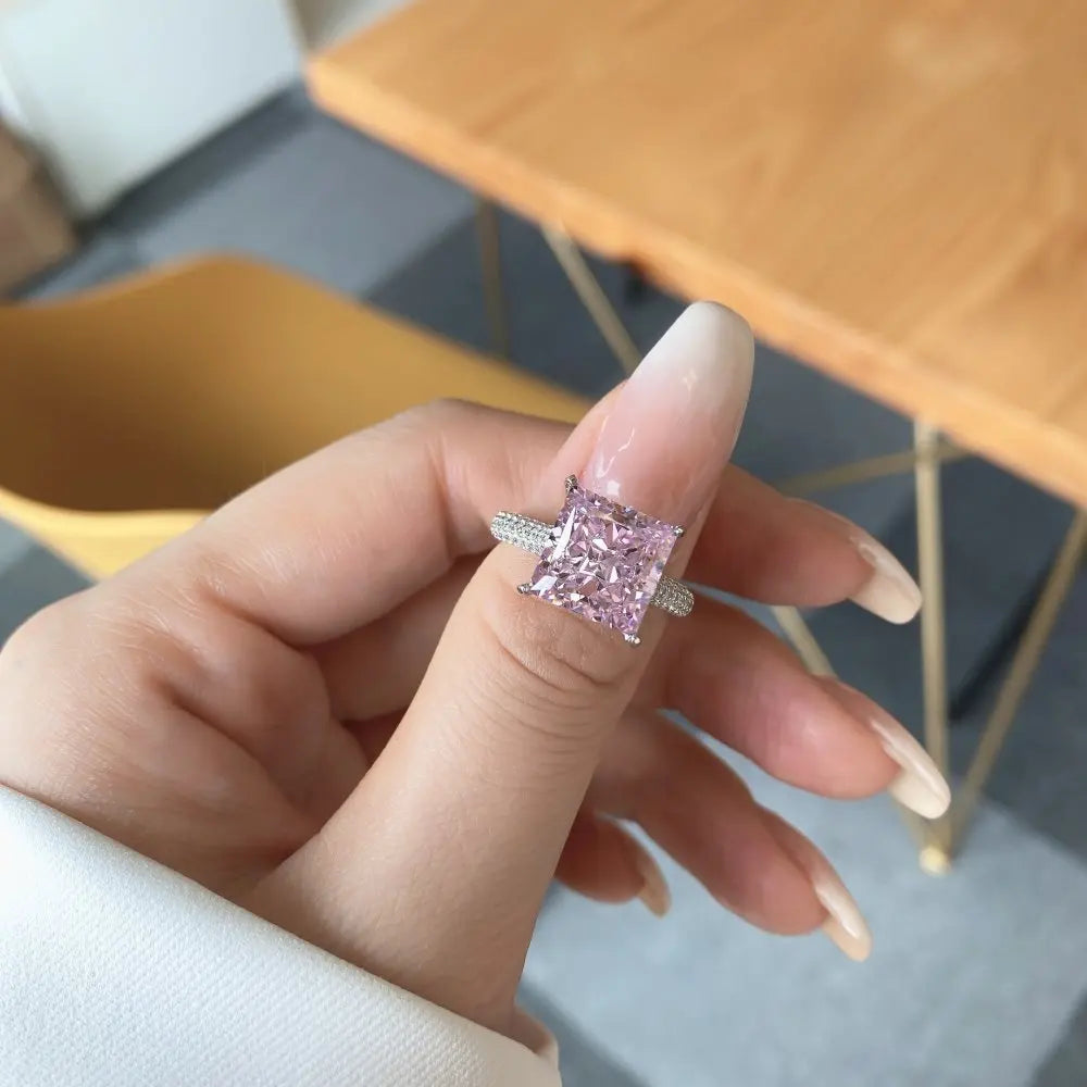 EUREKA 925 Sterling Silver Crushed Ice Cut Lab Pink Sapphire Gemstone Ring For Women Wedding Engagement Jewelry