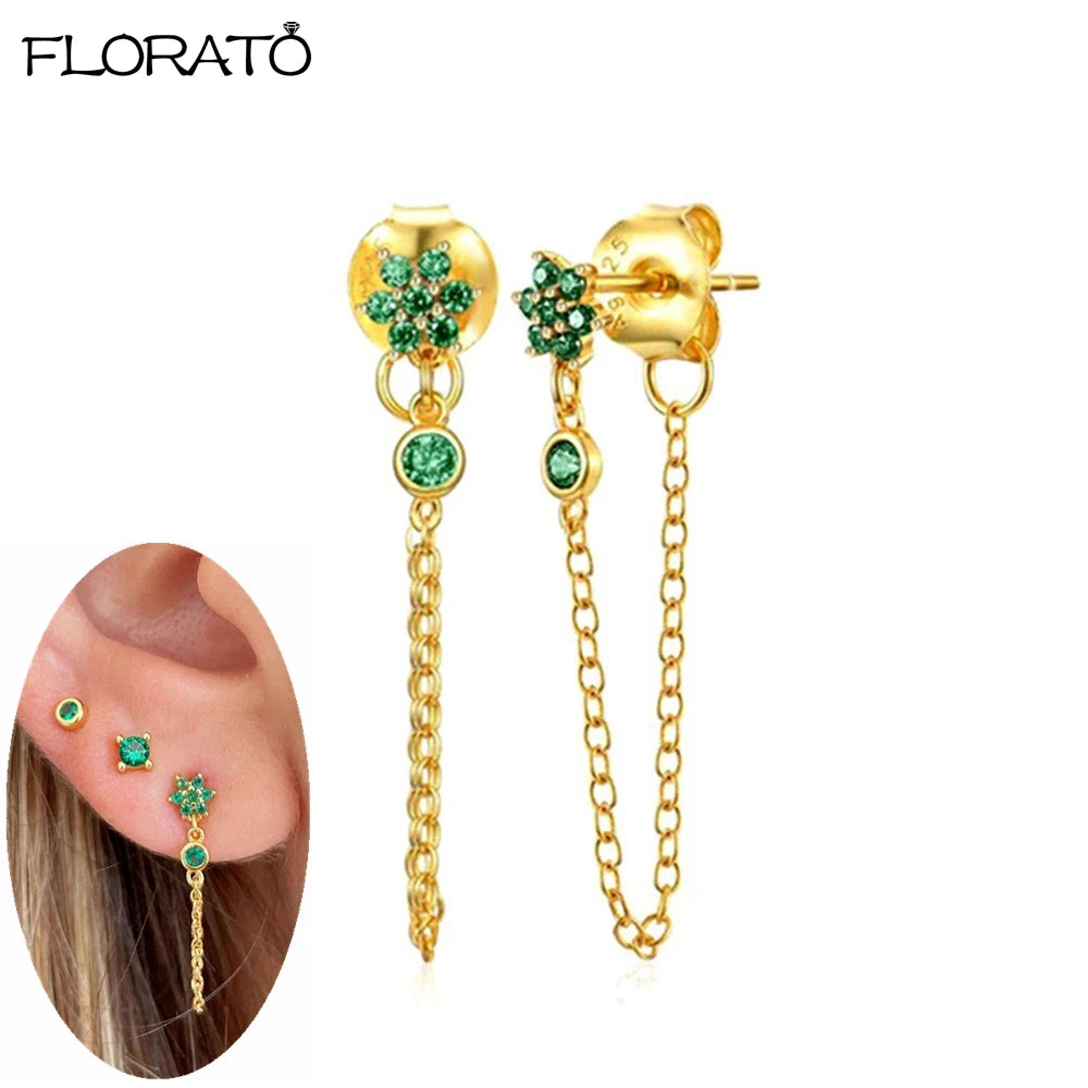 925 Sterling Silver Needle Luxury Green Zircon Pendant Earrings Trend Gold Color Small Hoop Earrings for Women Fashion Jewelry
