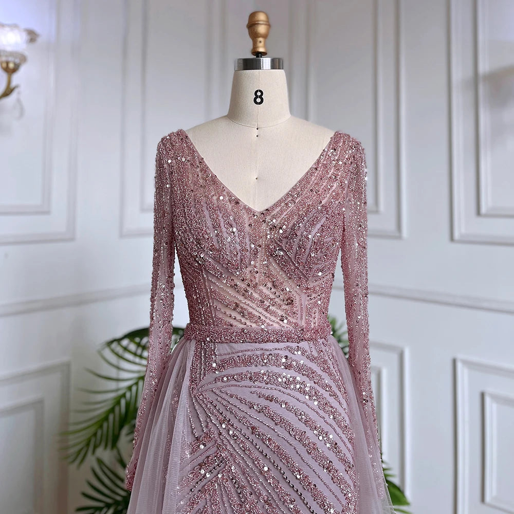 Serene Hill  Mermaid Beaded  Blue Muslim  Evening Dresses Gowns  with Detachable Skirt 2025  LA71750 Customized