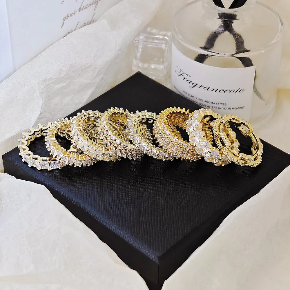 Luxury Designer Trendy Gold Color Eternity Band Gold Plated Ring for Women Free Items Gift Jewelry Wholesale Moonso Z84