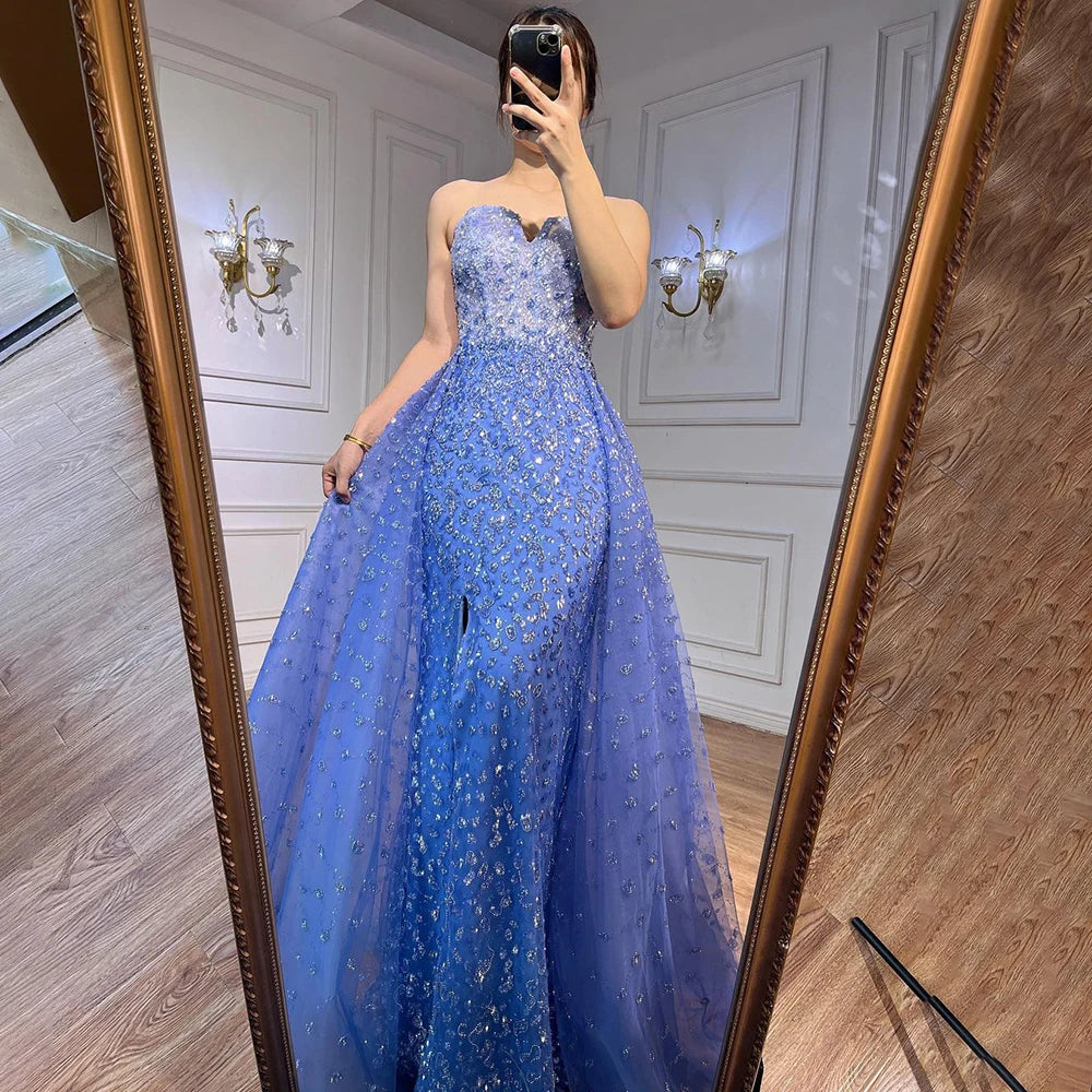 Serene Hill Blue Mermaid High Split With Skirt Sweetheart Strapless Beaded Party Dresses  Women Evening 2025 LA71796 Customized
