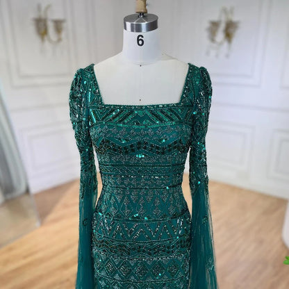 2025 Caramel With Beaded Cape Sleeves Design Mermaid Long Evening Dresses Gowns For Women's Wedding Party LA72355A Customized