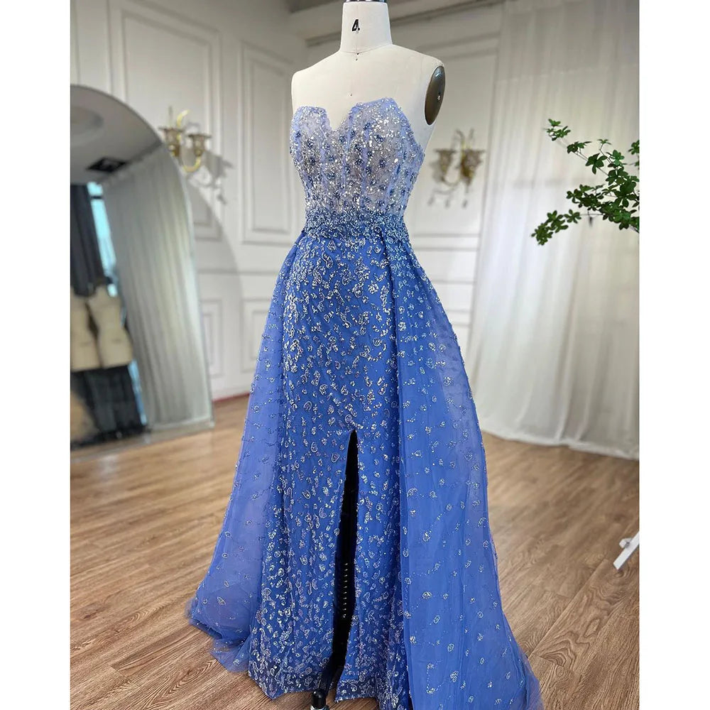 Serene Hill Blue Mermaid High Split With Skirt Sweetheart Strapless Beaded Party Dresses  Women Evening 2025 LA71796 Customized